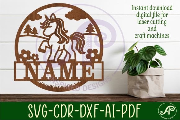 Download Unicorn Name Sign Svg Laser Cut Template - Laser cut template Collection