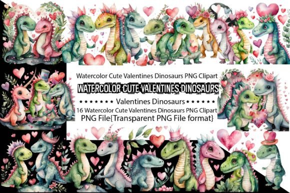 Download Watercolor Cute Valentines Dinosaurs - Premium Resources